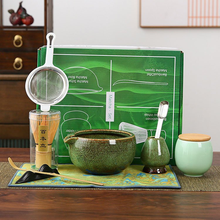 9 Pieces Matcha Tea Set Bamboo 100 Prong Chasen Easy To Clean Bowl Ceramic Tea Powder Pot And Whisk Holder Complete Matcha Tools
