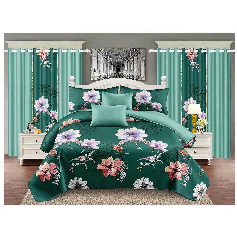 Customized bedding sets with matching curtains bedskirt 10pcs curtain bedding set with 100% polyester king size