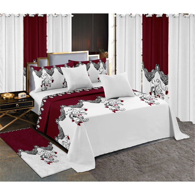 Customized bedding sets with matching curtains bedskirt 10pcs curtain bedding set with 100% polyester king size