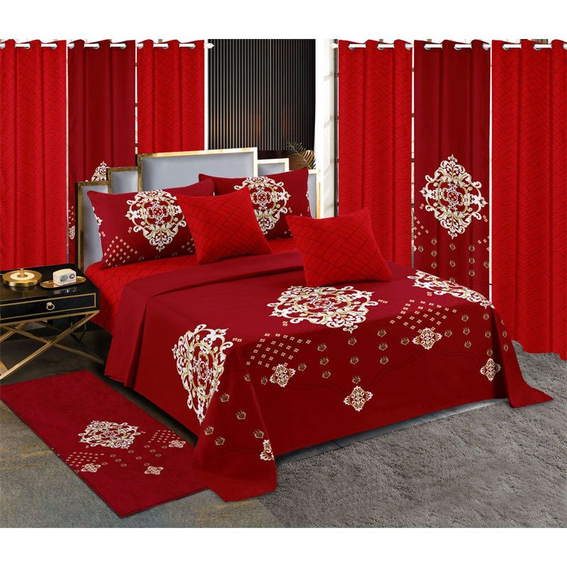 Customized bedding sets with matching curtains bedskirt 10pcs curtain bedding set with 100% polyester king size
