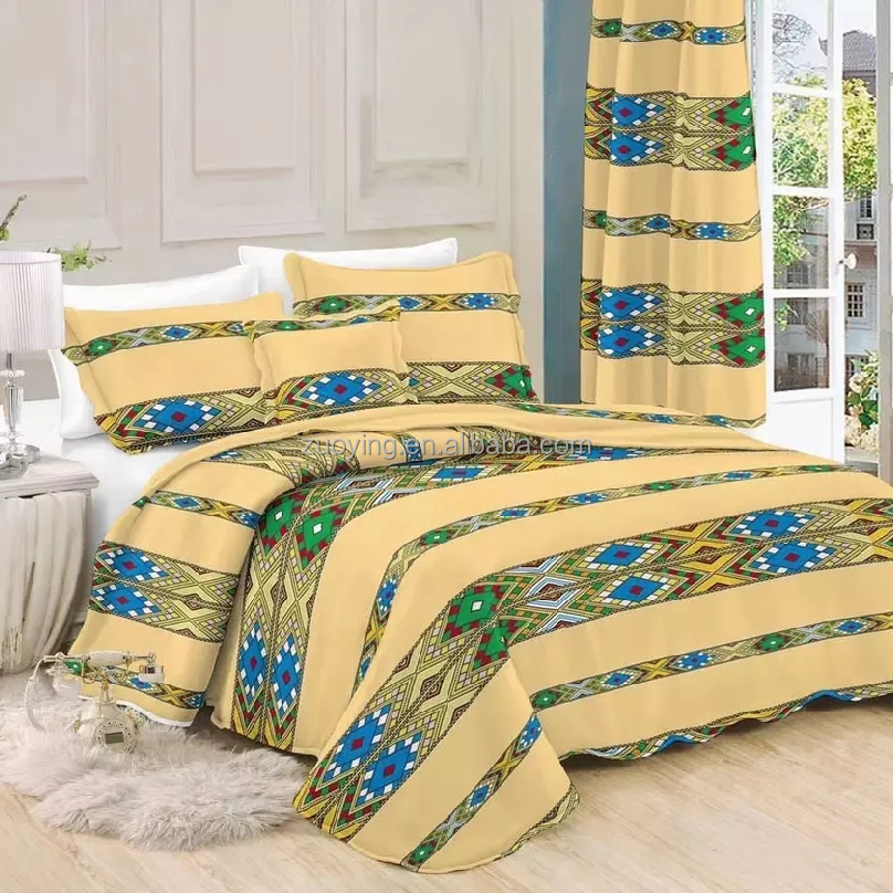 Customized bedding sets with matching curtains bedskirt 10pcs curtain bedding set with 100% polyester king size