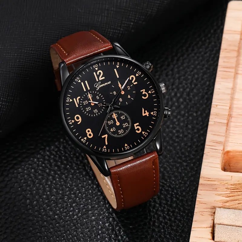 1pc Mens Classic Quartz Watch with Sleek Round Dial & Matching Bracelet Set