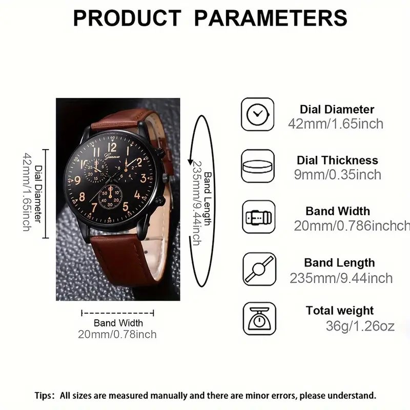 1pc Mens Classic Quartz Watch with Sleek Round Dial & Matching Bracelet Set