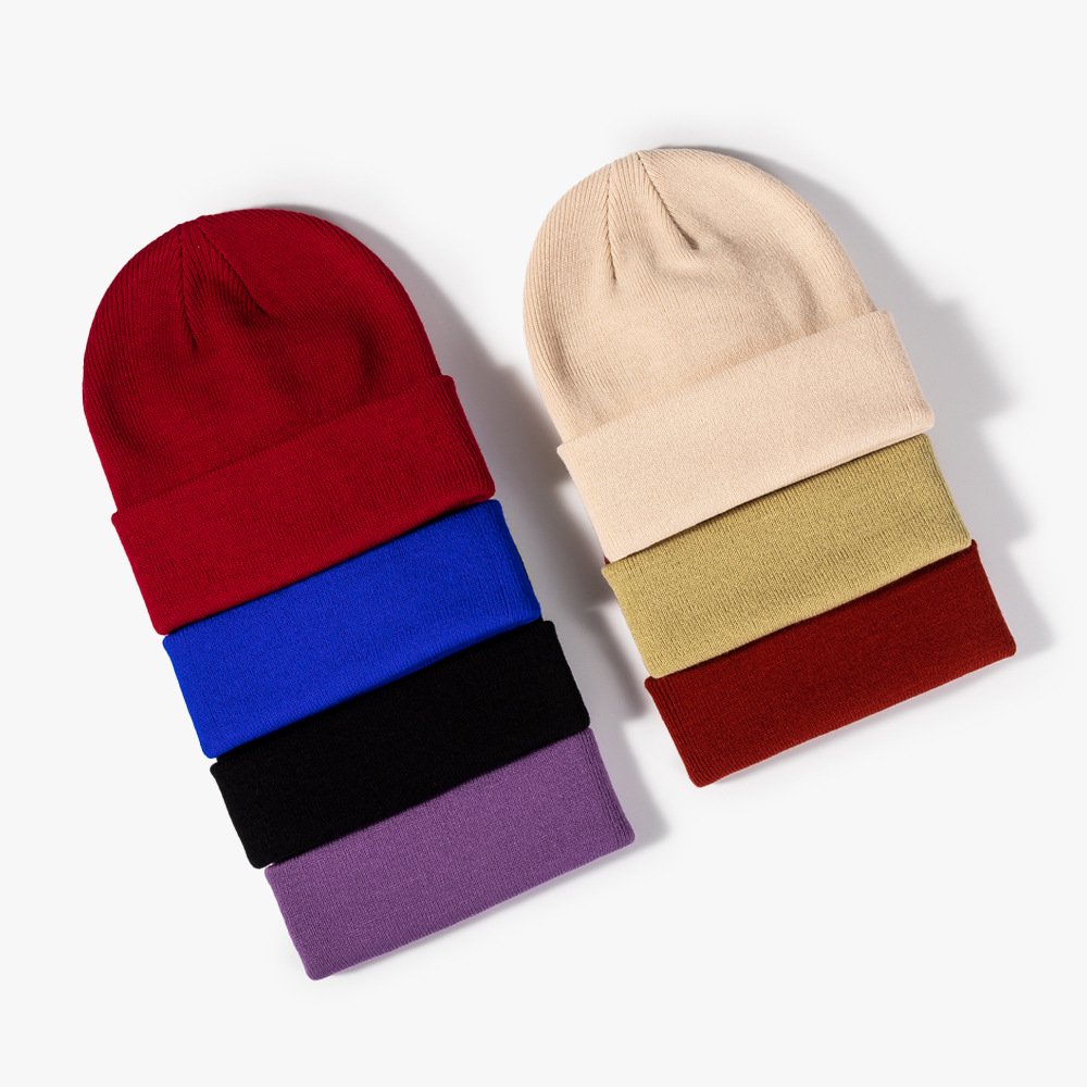 Autumn and Winter Cap Outdoor Warm Knitted Hat Female All-match Plain Wool Hat Knitted Spot Can Be Fixed LOGO