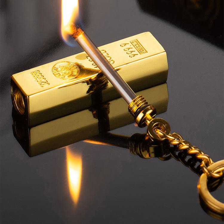 2023 Creative gold bar shaped lighter vintage kerosene lighter match key chain