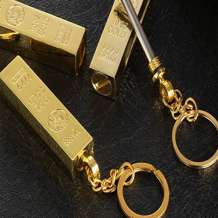 2023 Creative gold bar shaped lighter vintage kerosene lighter match key chain