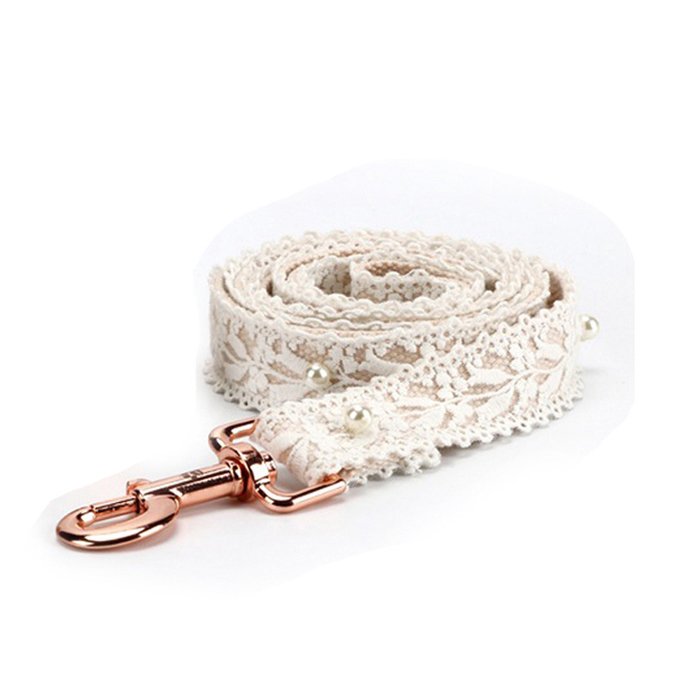 Lace Flower High- end Dog Pet Collar With Matched Leash Set