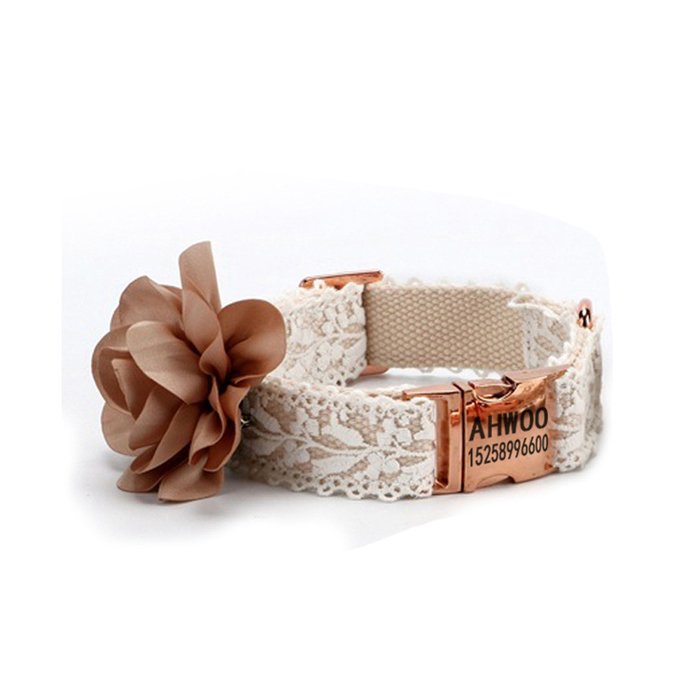 Lace Flower High- end Dog Pet Collar With Matched Leash Set