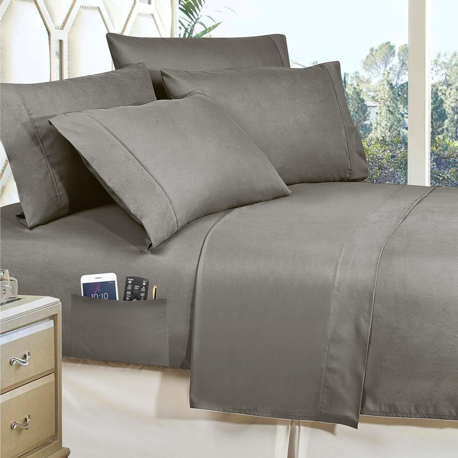 8-Piece Pinch Pleated Comforter Set Complete Bed In A Bag Includes Sheet Set Bed Skirt Comforter Matching Pillowcases And Shams
