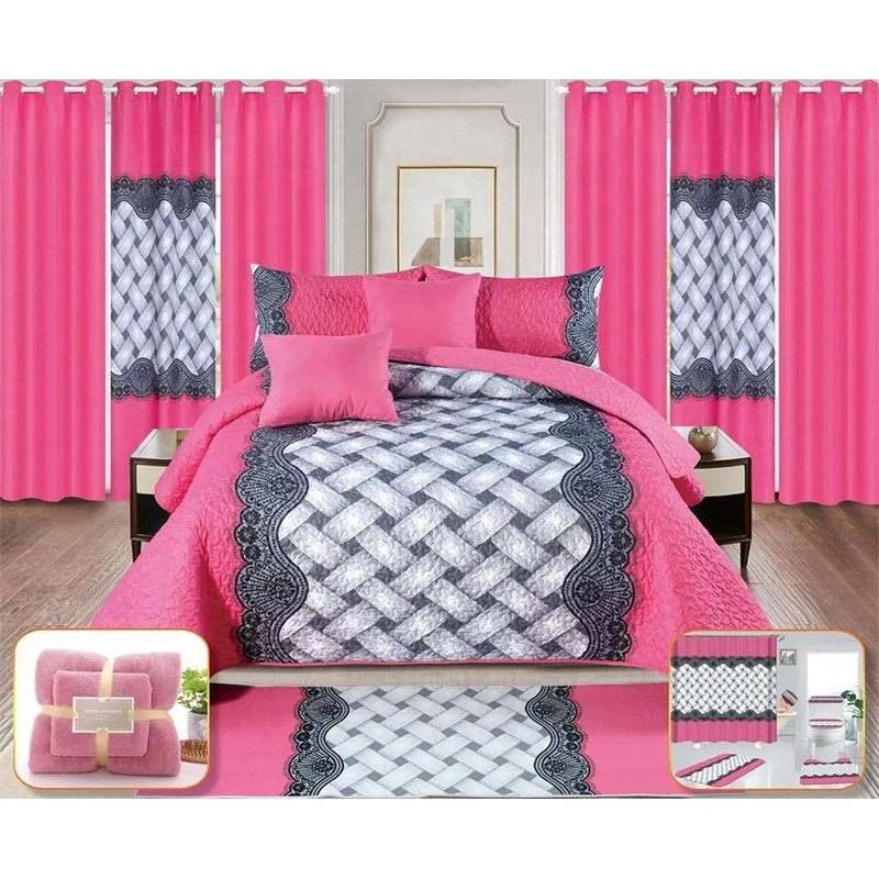18-Piece In-Stock King Size Bedding and Curtain Set Printed Pattern Bedspread Sheet with Matching Curtains