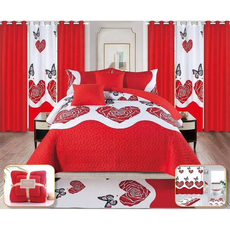 18-Piece In-Stock King Size Bedding and Curtain Set Printed Pattern Bedspread Sheet with Matching Curtains