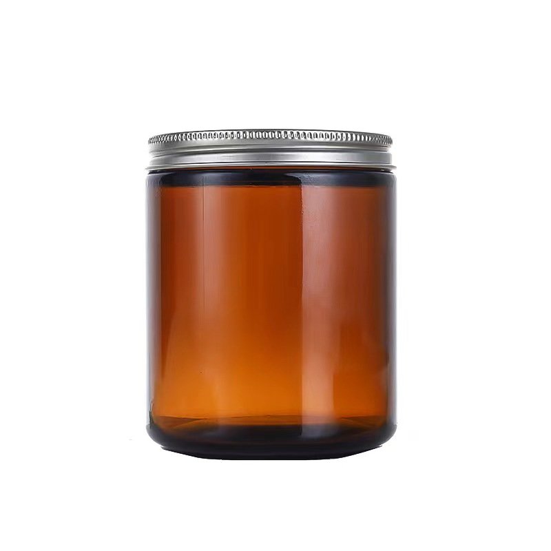 16oz 500ml brown scented recycled glass candle jars with metal lids for cream