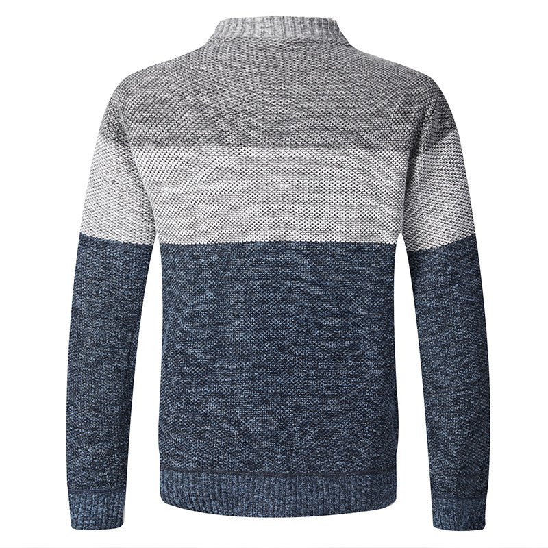 New Fashion Men Autumn Winter Stand Collar Knit inner Fleece Color Matching Zipper Outdoor Cardigan Casual Tops Coat Jacket
