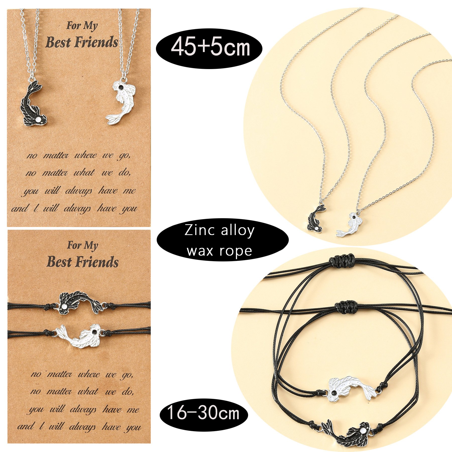 Tai Chi Yin Yang couple necklace Koi bracelet adjustable matching best friend bracelets for 2 matching yin yang