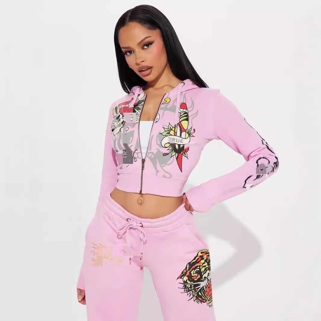 X16082C 2024 women autumn Fashionable printed trousers suit