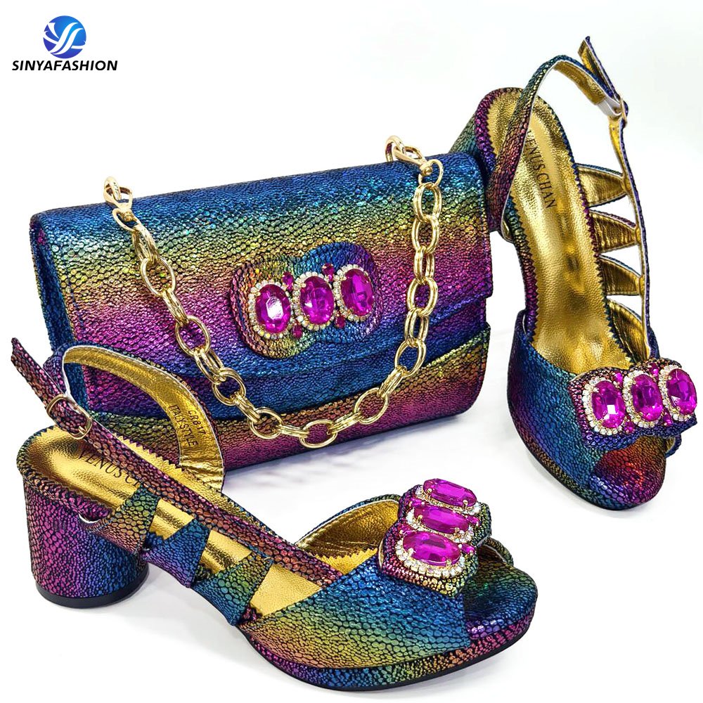 Sinya Beautiful African Women Ladies Shoes And Bags Set Crystal Italian Matching Shoes And Bags For Wedding Party
