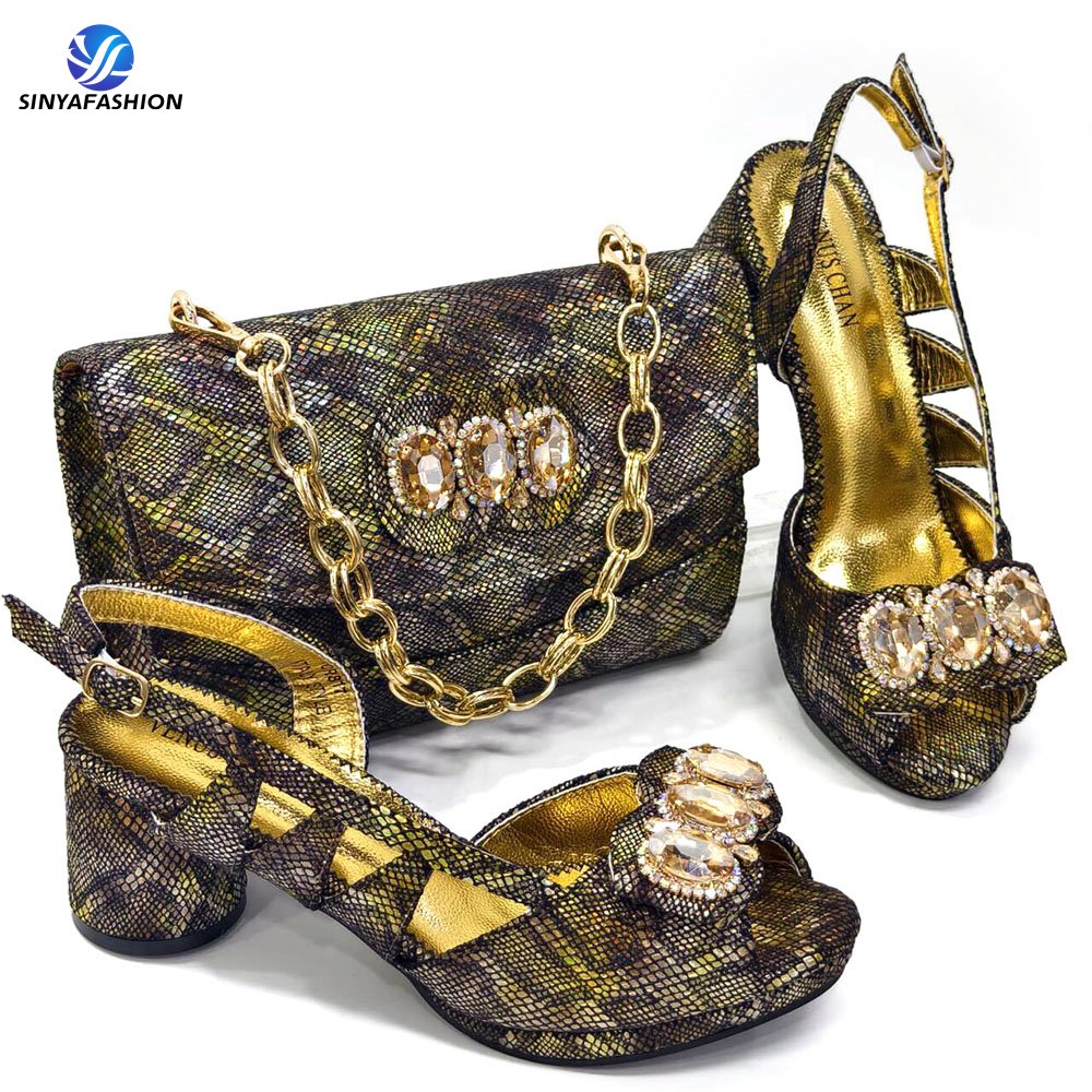 Sinya Beautiful African Women Ladies Shoes And Bags Set Crystal Italian Matching Shoes And Bags For Wedding Party