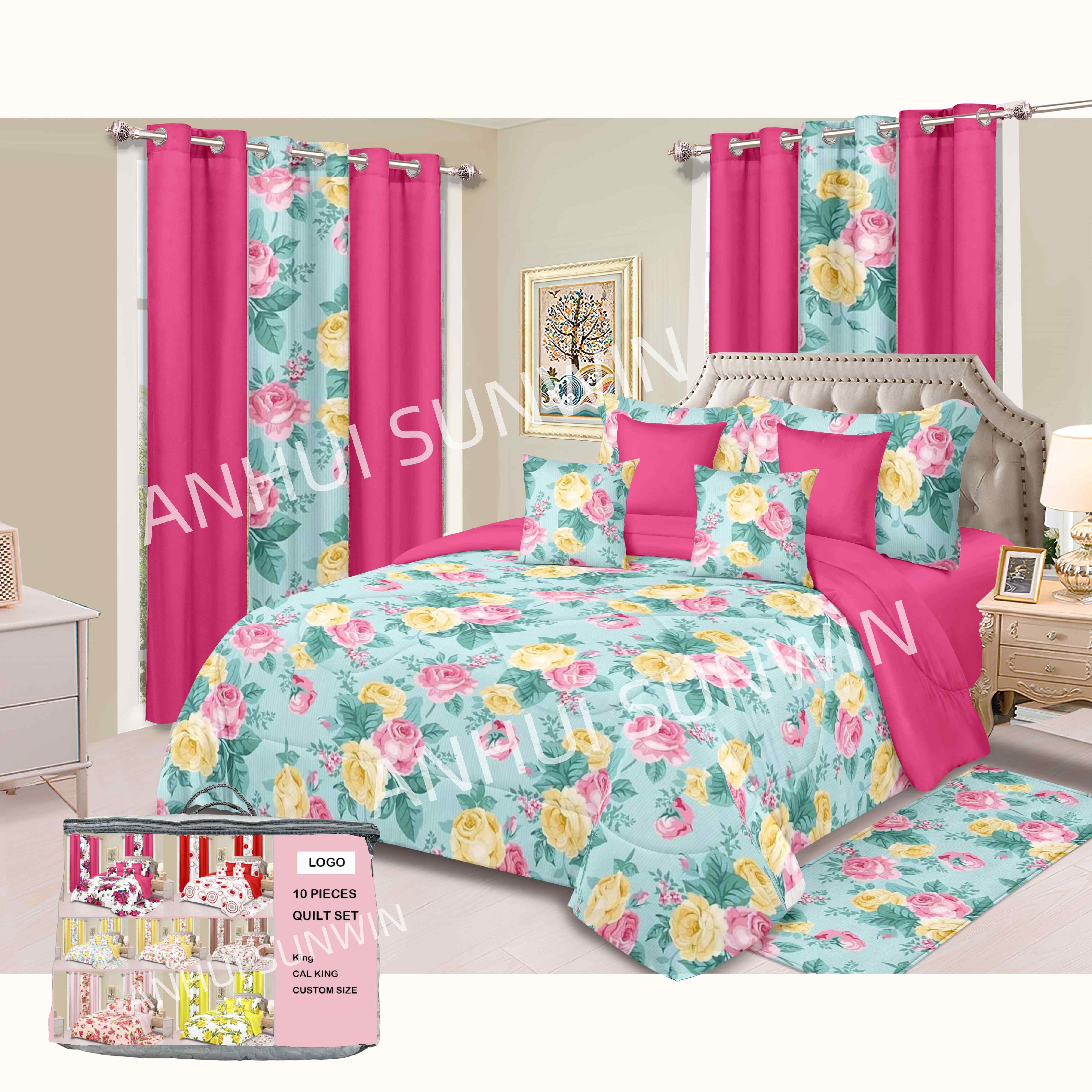 Florida hot selling bedding set with matching curtains king size 10 -24 pcs bed spread bedding set