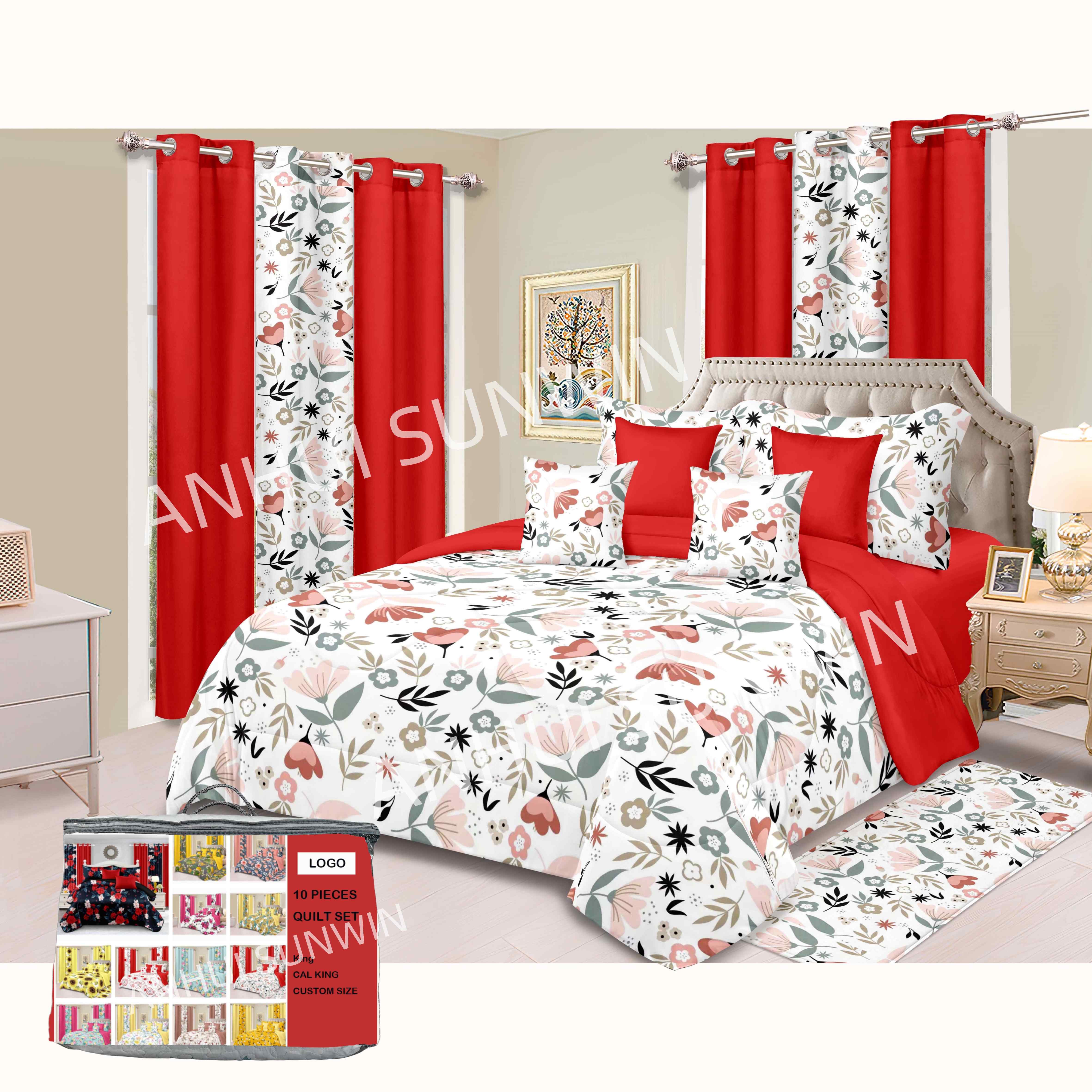 Florida hot selling bedding set with matching curtains king size 10 -24 pcs bed spread bedding set