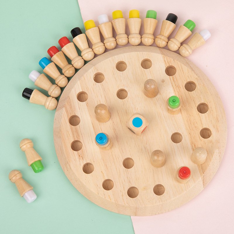 Color Cognition Round Fun Memory Chess Parent Child Toys Wooden Memory Match Stick Chess Game For Children Memory Training