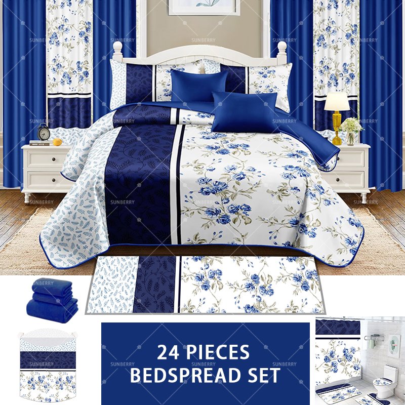Custom Luxury New Design 24 PCS Curtain Bedding Set Christmas Bed Sheets Cotton Filling Bedspread Set with Matching Bathroom Set