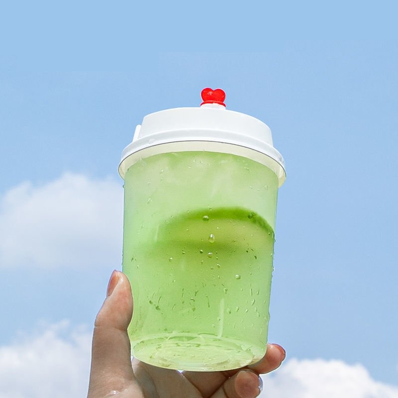 New Design 500/700ml custom logo print disposable pp injection flat boba bubble tea hard plastic cup with lid