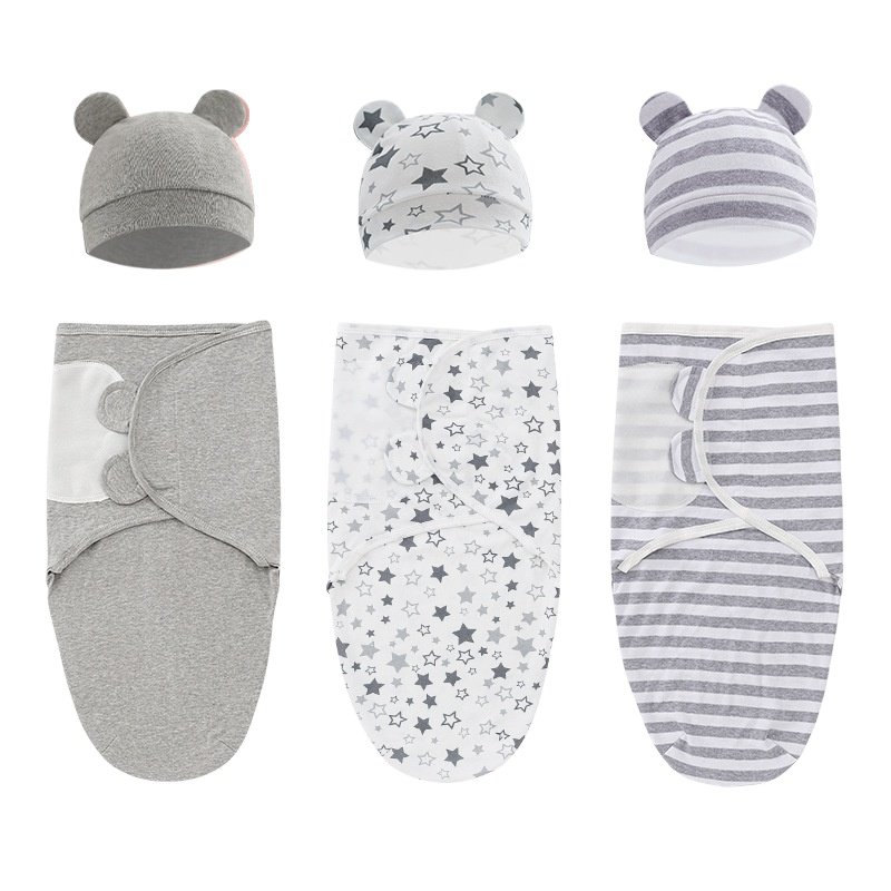 Set of 2 Baby Sleep Swaddle Blanket Wrap And Hat Set Muslin Baby Swaddle Blanket Wrap Set Matching Hat For Newborn