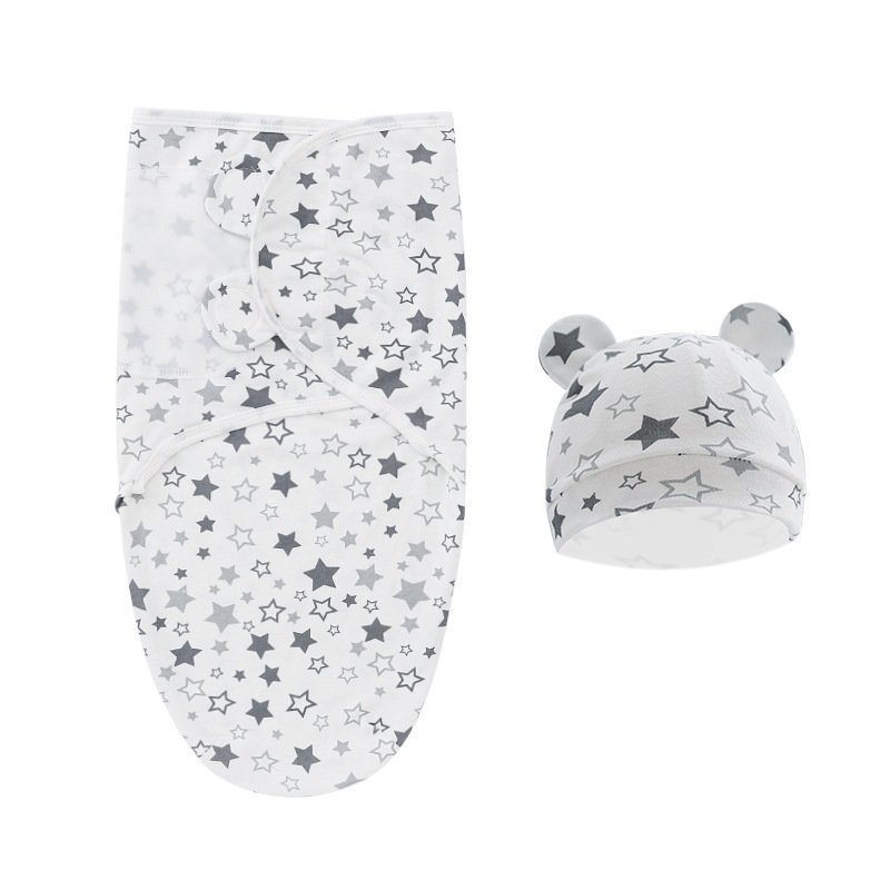 Set of 2 Baby Sleep Swaddle Blanket Wrap And Hat Set Muslin Baby Swaddle Blanket Wrap Set Matching Hat For Newborn