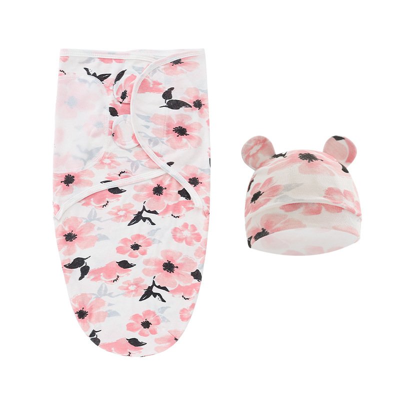 Set of 2 Baby Sleep Swaddle Blanket Wrap And Hat Set Muslin Baby Swaddle Blanket Wrap Set Matching Hat For Newborn