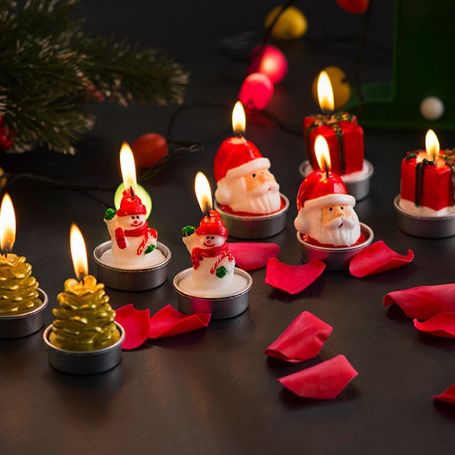 Christmas Candles Santa Claus Scented Candles Tea Lights Christmas Tree Pine Cone Snowflake Candles Gifts for Christmas Party