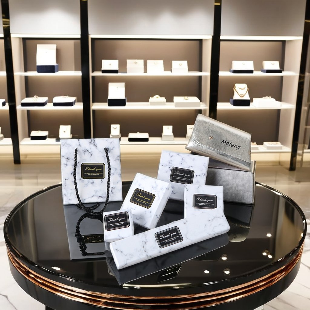 Custom Luxury marble matching exquisite jewelry set packaging box for ring necklace earing bracelet packaging wholesale price