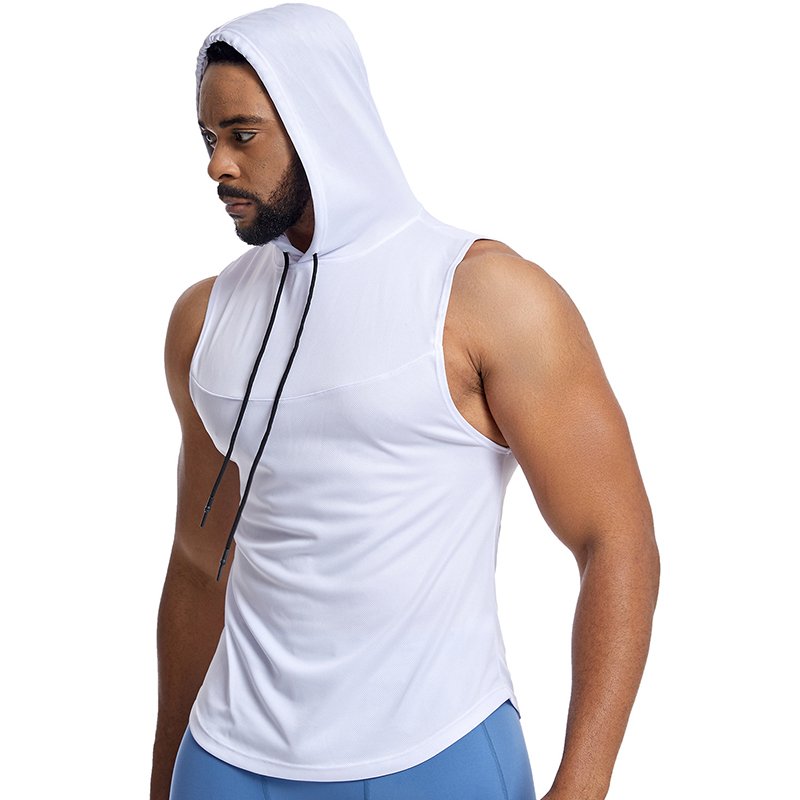 Custom Logo Mens Blank-sleeveless-hoodies Running Tee Shirts With Matching Hat Fitness Mens Athletic Tops Men Tank Top With Hood
