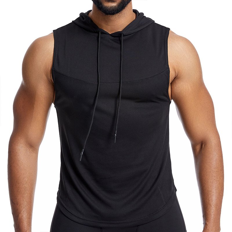 Custom Logo Mens Blank-sleeveless-hoodies Running Tee Shirts With Matching Hat Fitness Mens Athletic Tops Men Tank Top With Hood