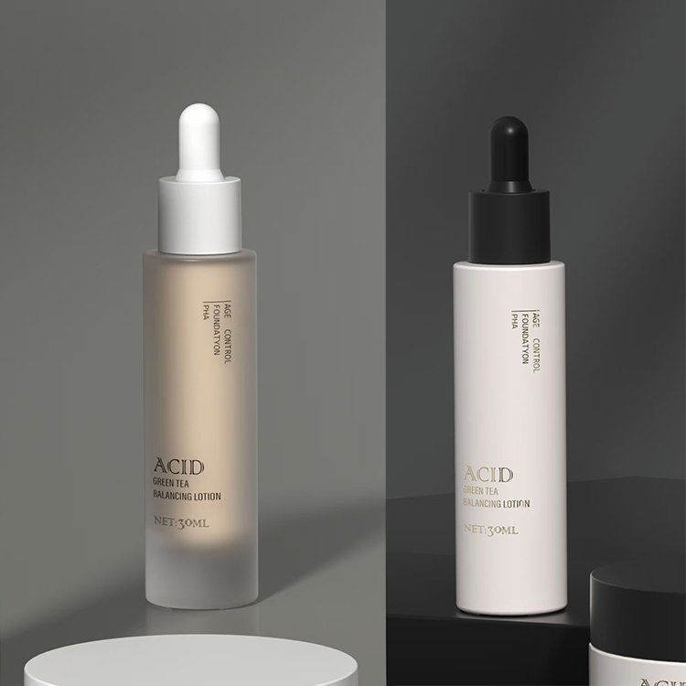 New product straight round slim 30ml thick bottom high quality comfortable dropper glass bottle can match the pump
