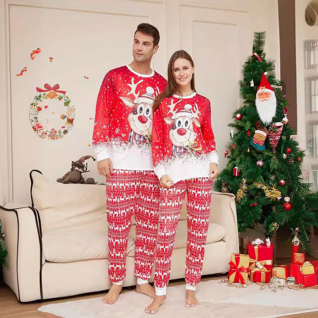 Christmas Pajamas Mommy and Me Elk Print Family Pajamas Matching Set Suits Father Mother Kids Homewear Sleepwear Clothes