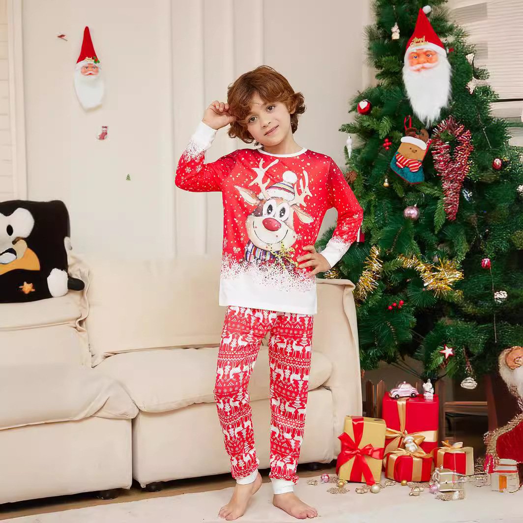 Christmas Pajamas Mommy and Me Elk Print Family Pajamas Matching Set Suits Father Mother Kids Homewear Sleepwear Clothes