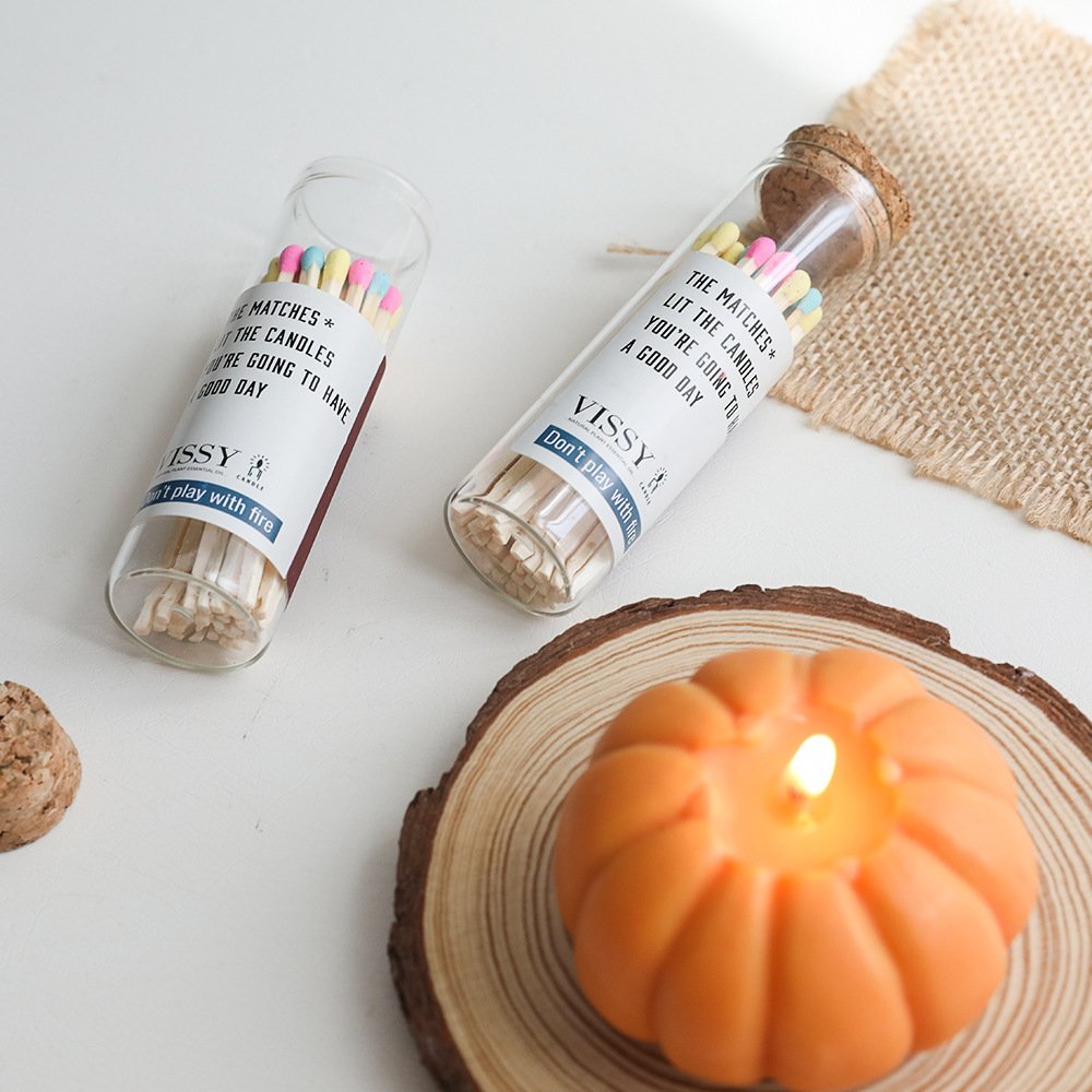 High quality wooden stick candle glass bottle matches customize label transparent label glass bottle for household hotel matches