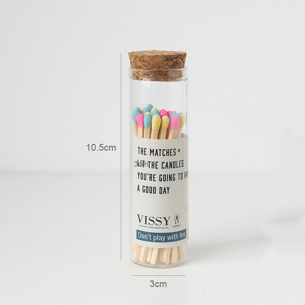 High quality wooden stick candle glass bottle matches customize label transparent label glass bottle for household hotel matches