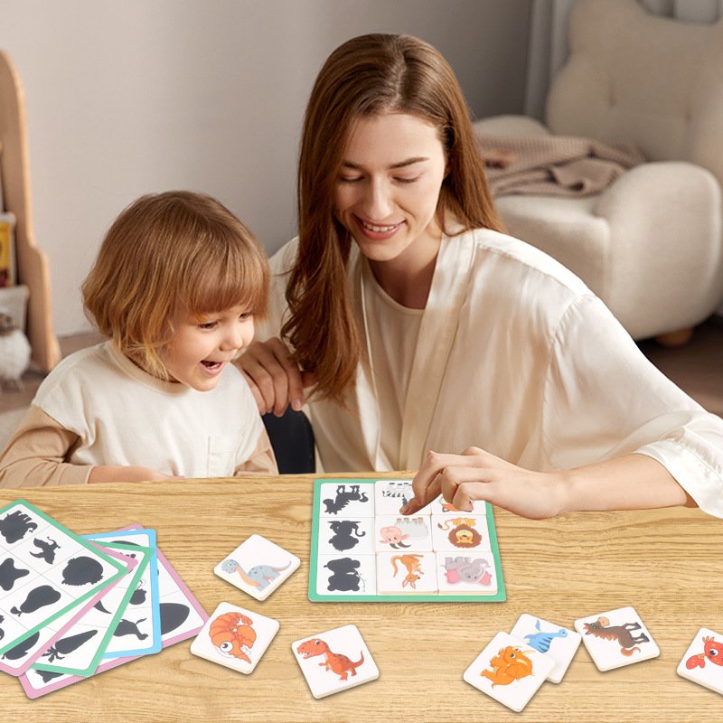 Montessori Educational DIY Children Wooden Toys Animal Fruit Farm Dinosaur Shape Shadow Matching Puzzle Game Kid Raw Wood Unisex