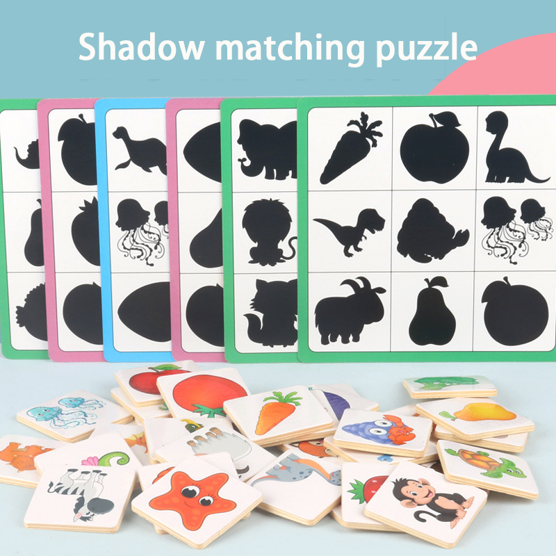 Montessori Educational DIY Children Wooden Toys Animal Fruit Farm Dinosaur Shape Shadow Matching Puzzle Game Kid Raw Wood Unisex