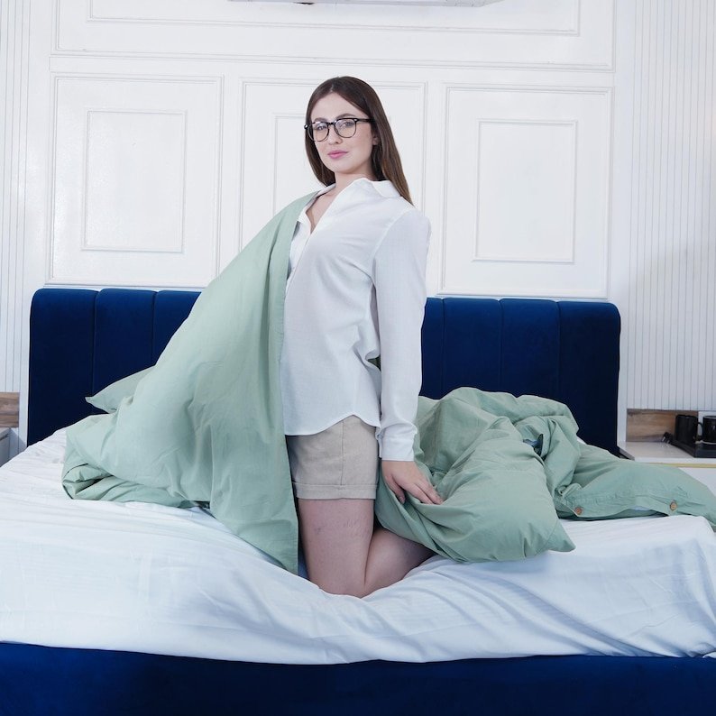 3 Piece Cotton bedding set Stonewashed Cotton Bedding Soft Cotton Mint Green duvet cover duvet cover with matching