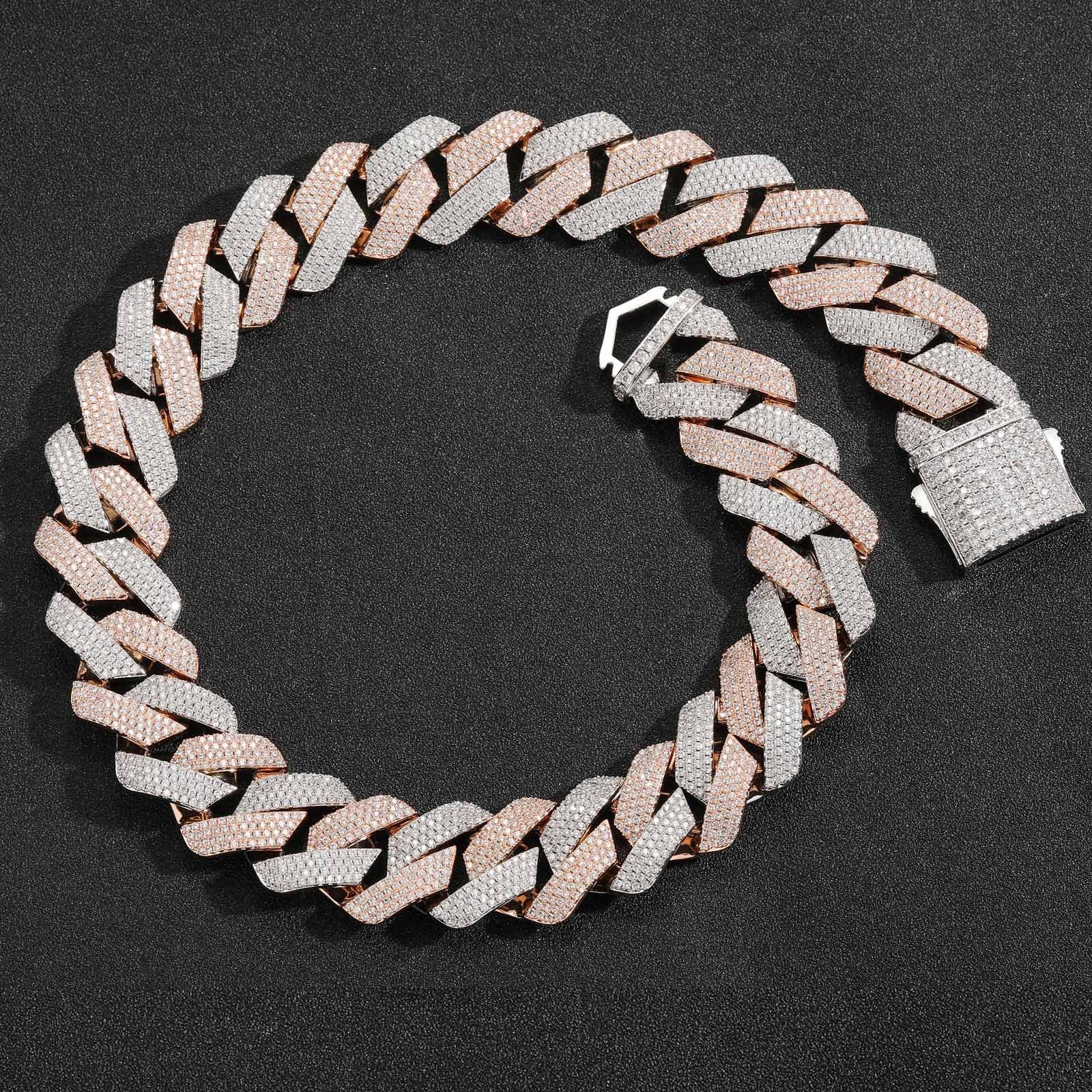 Hip-hop matching necklace 22mm four-row cubic zirconia chain pink white zirconia men's spring clasp necklace