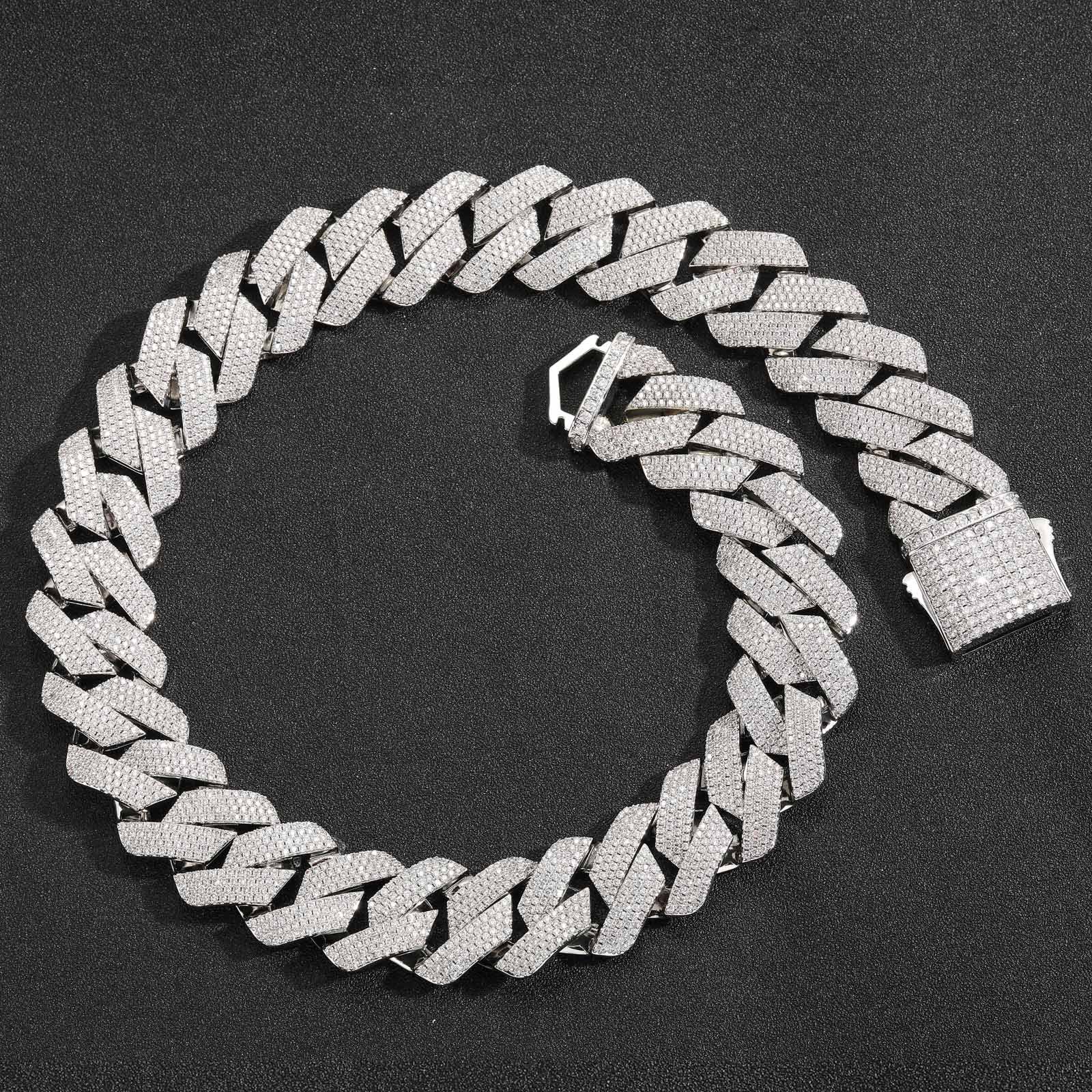 Hip-hop matching necklace 22mm four-row cubic zirconia chain pink white zirconia men's spring clasp necklace