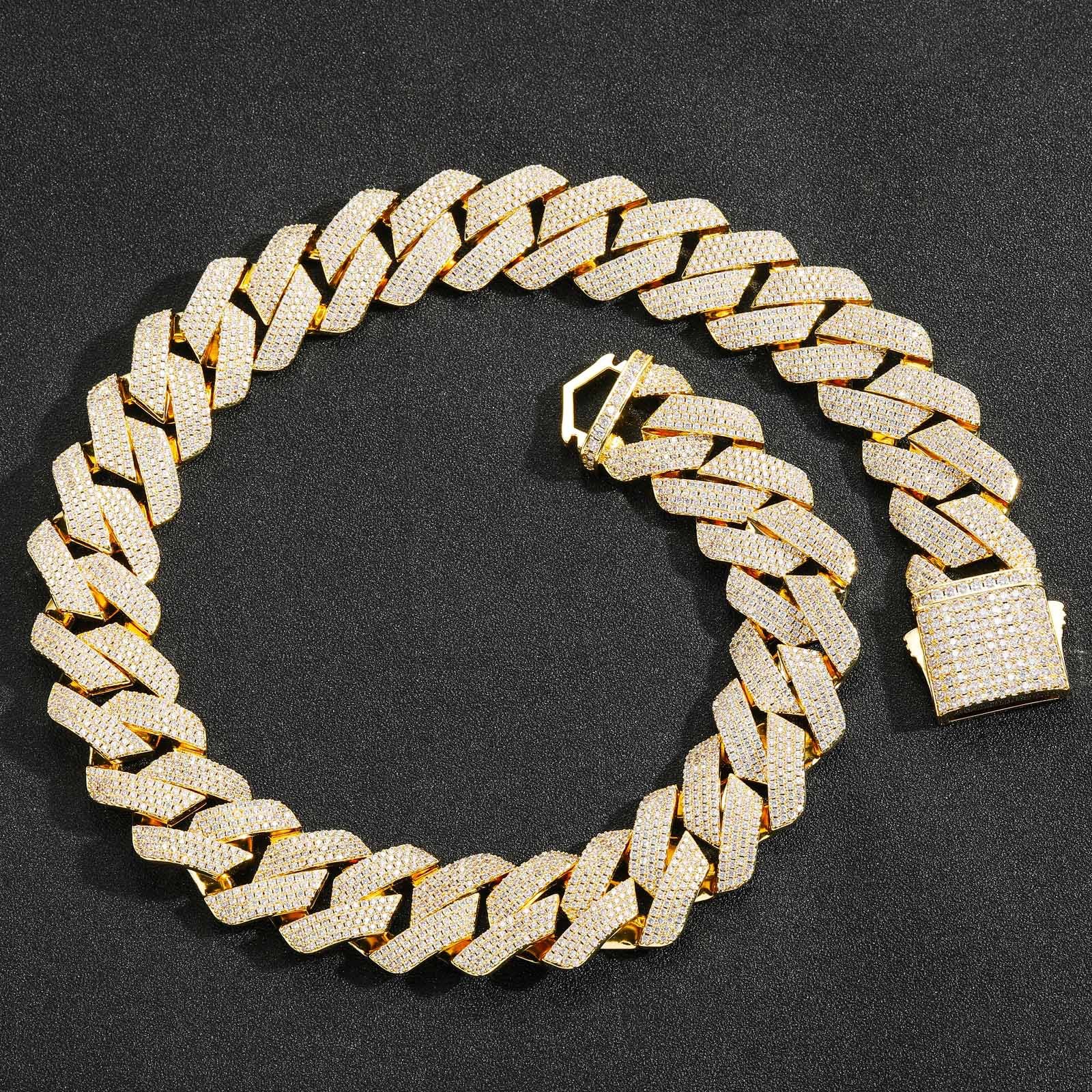 Hip-hop matching necklace 22mm four-row cubic zirconia chain pink white zirconia men's spring clasp necklace