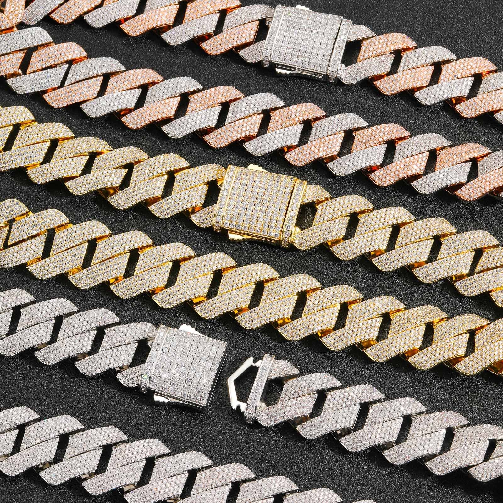 Hip-hop matching necklace 22mm four-row cubic zirconia chain pink white zirconia men's spring clasp necklace