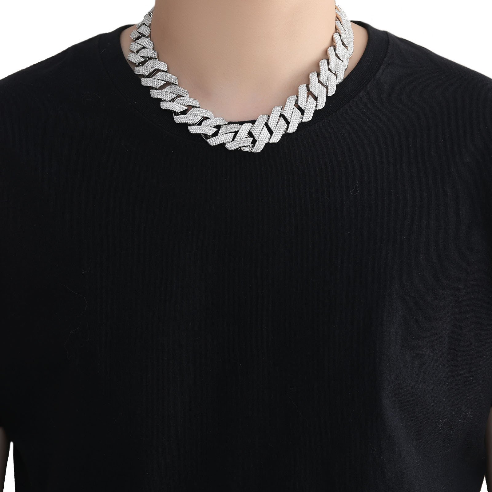 Hip-hop matching necklace 22mm four-row cubic zirconia chain pink white zirconia men's spring clasp necklace