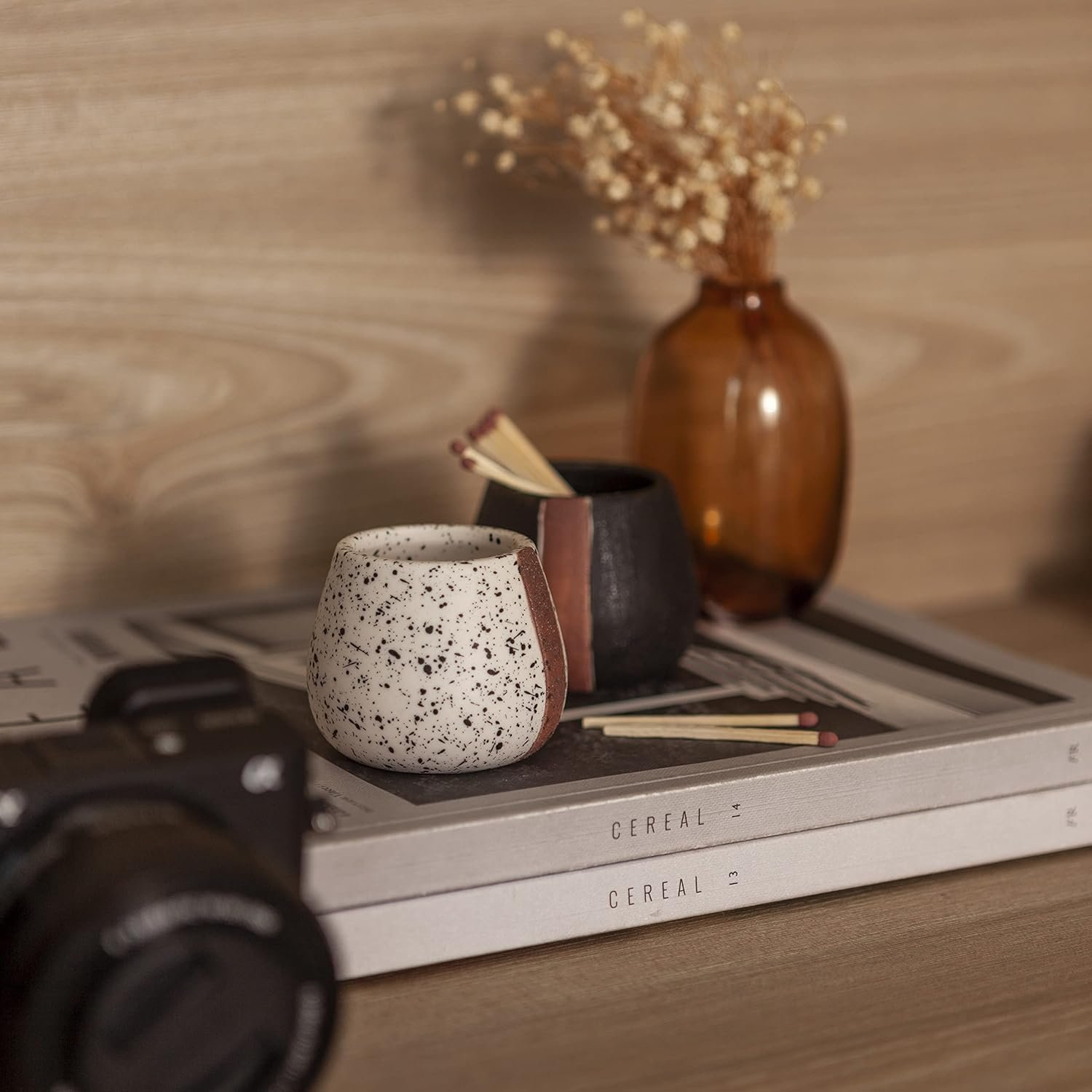 Ceramic Match Holder with Striker for Cute and Fancy Matches in a Jar - Decorative Modern Home Decor Gifts