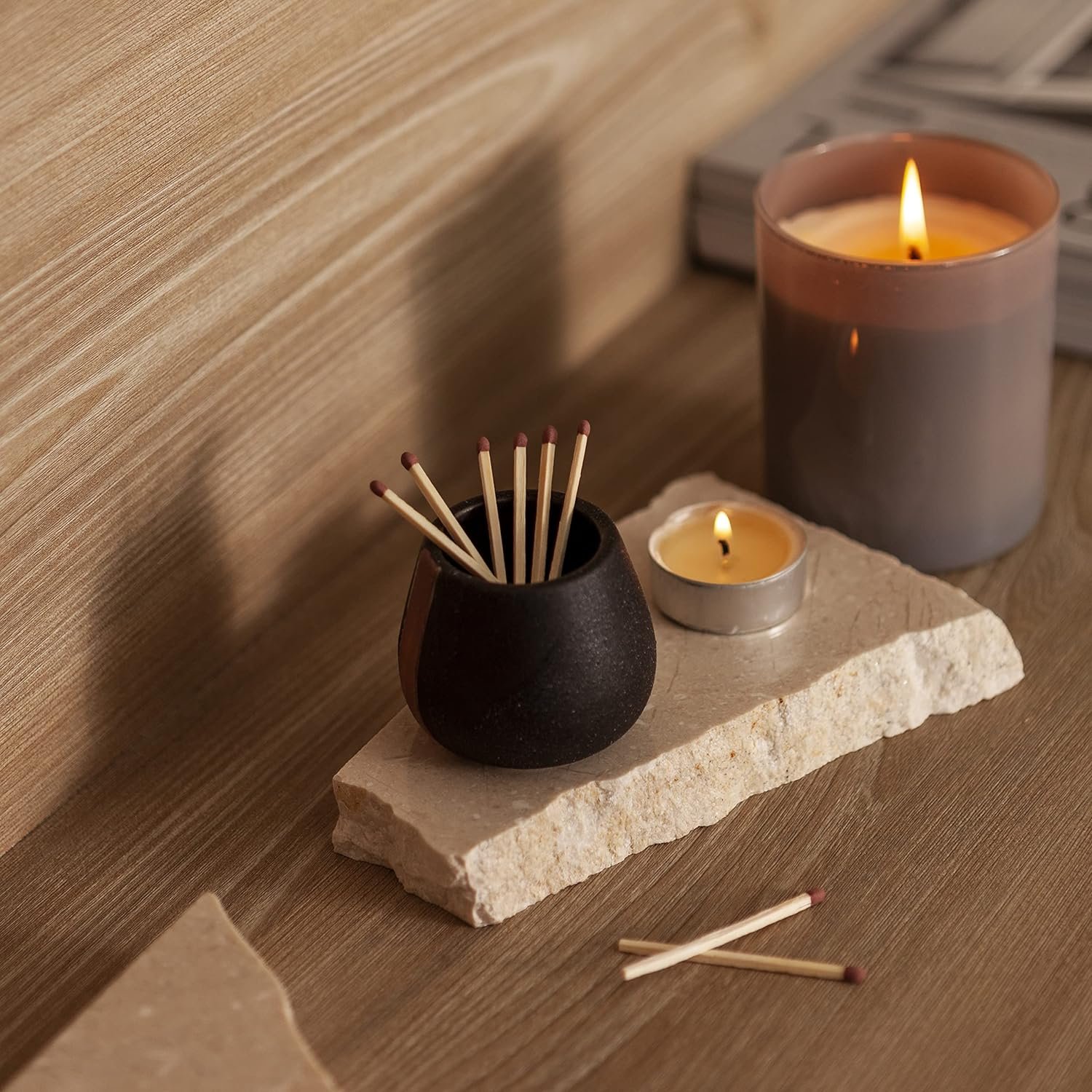 Ceramic Match Holder with Striker for Cute and Fancy Matches in a Jar - Decorative Modern Home Decor Gifts