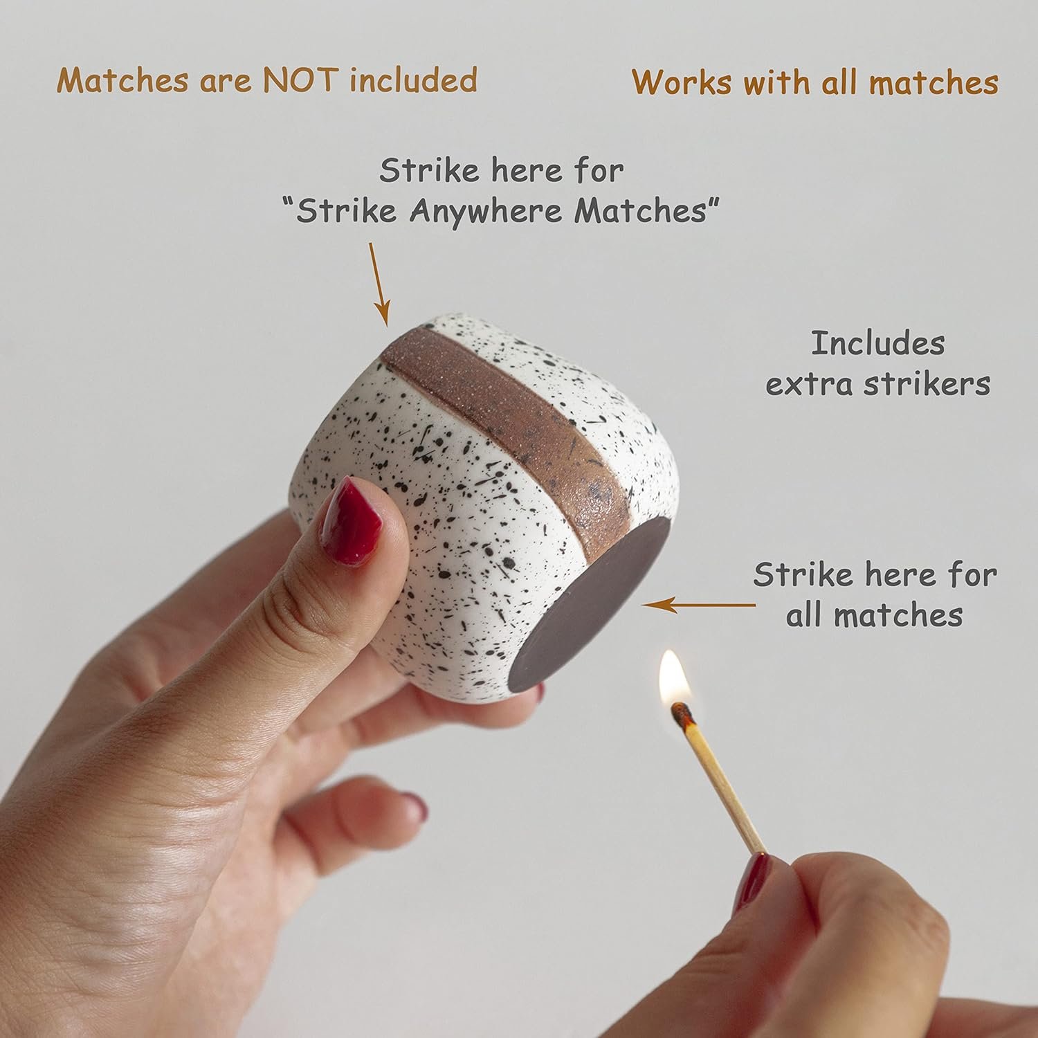 Ceramic Match Holder with Striker for Cute and Fancy Matches in a Jar - Decorative Modern Home Decor Gifts