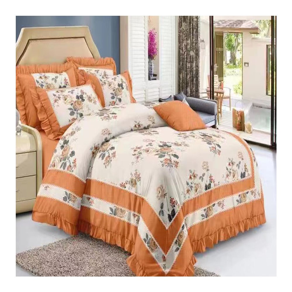 customized cotton 6pcs designer bedding set with matching curtains ready to ship king size bed sheet set for bedroom low MOQ